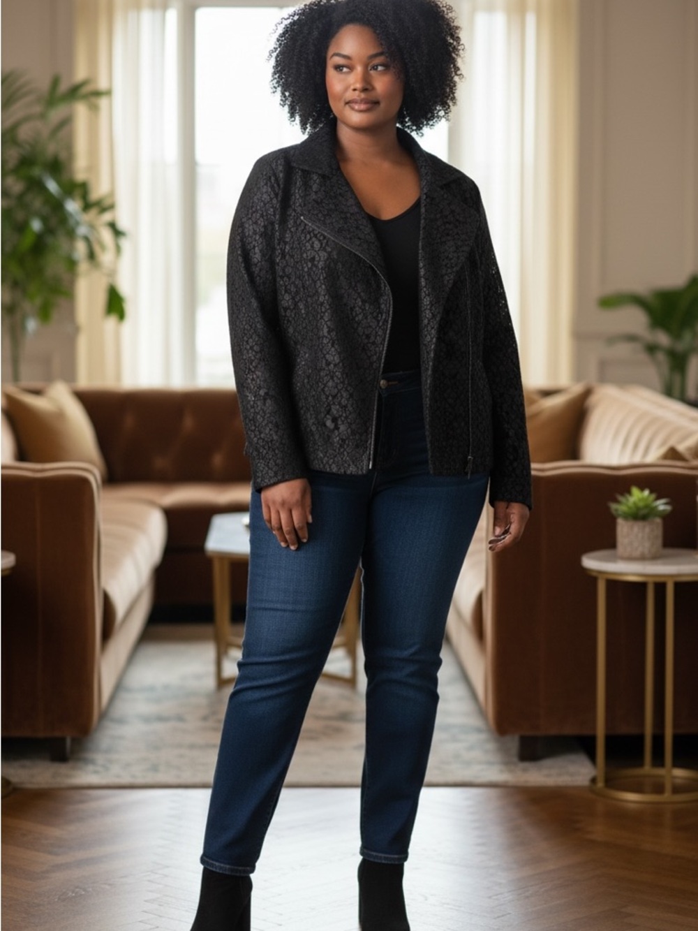 Lane Bryant Black Textured Moto Jacket